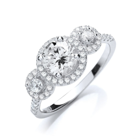 925 Sterling Silver Round Cut CZ Three Stone Ring - FJewellery