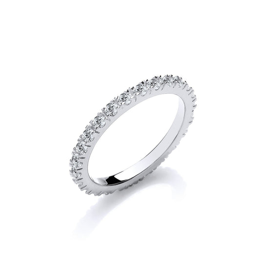 925 Sterling Silver Round Cz Full ET Single Row Ring - FJewellery