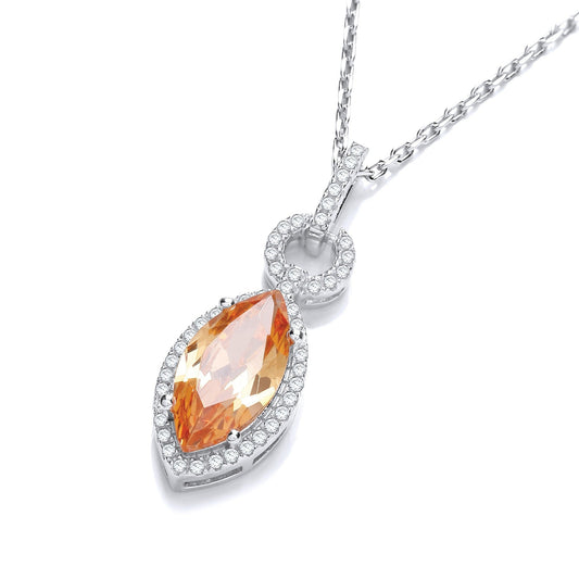 925 Sterling Silver Set With Orange Czs Necklace - FJewellery