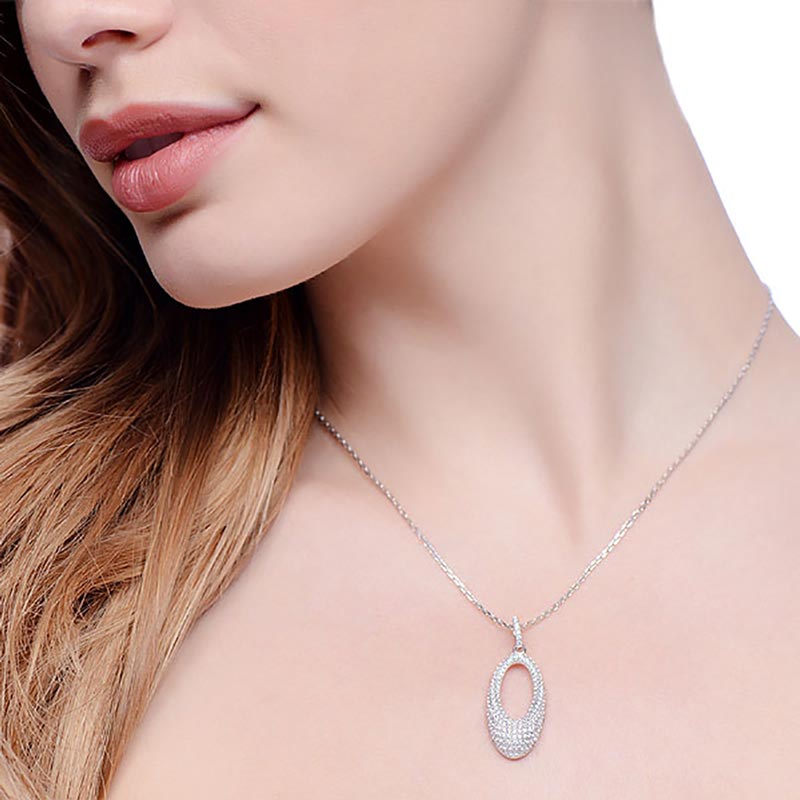 925 Sterling Silver Shapely Necklace Set With CZs - FJewellery
