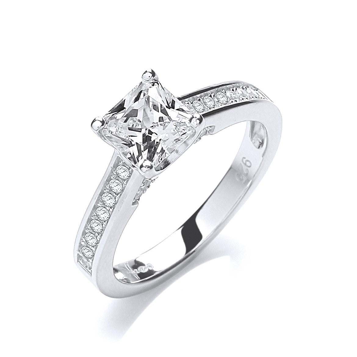 925 Sterling Silver Shoulder Set Princess Cut Cubic Zirconia Solitaire Ring - FJewellery