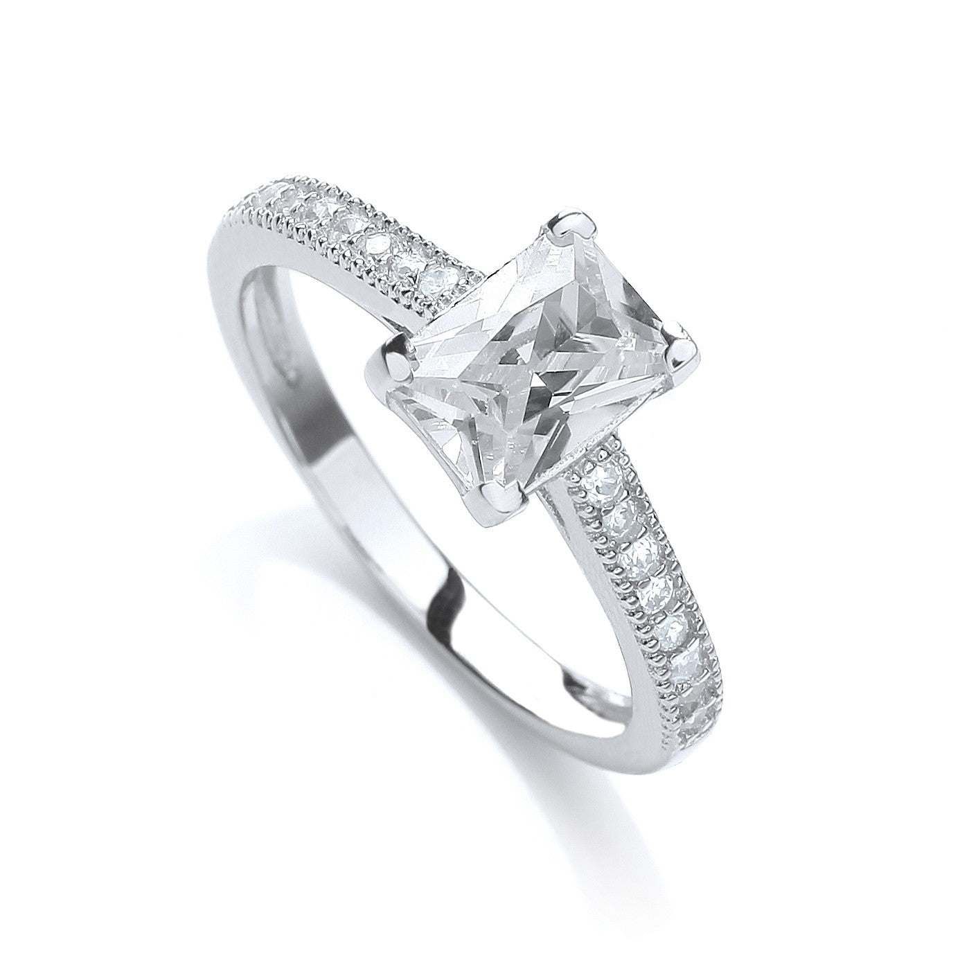 925 Sterling Silver Shoulder Set Radiant Cut CZ Solitaire Ring - FJewellery