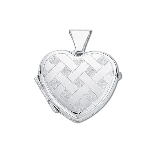 925 Sterling Silver Small Stitch Engraved Heart Shaped Locket - FJewellery