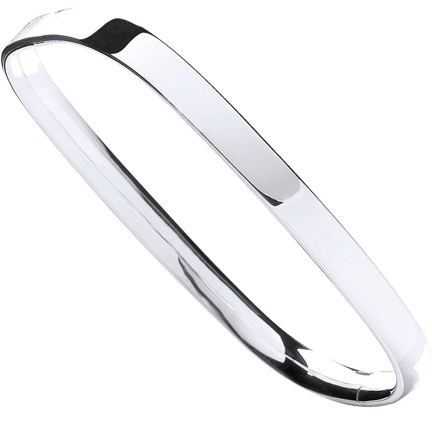 925 Sterling Silver Solid Oval Shape Plain Bangle - FJewellery