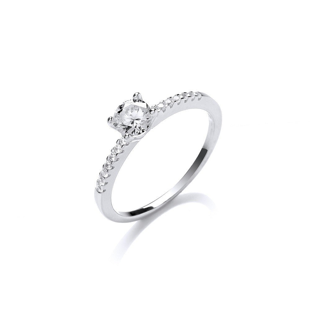 925 Sterling Silver Solitaire With Cz Shoulder Ring - FJewellery