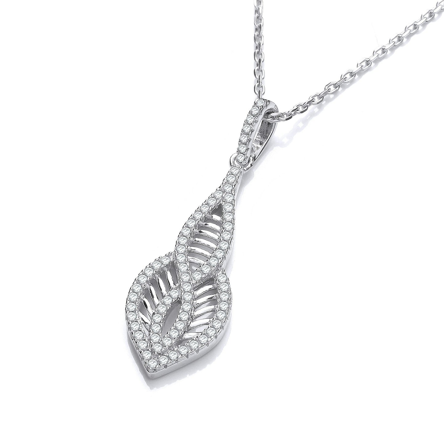 925 Sterling Silver Spiral Drop Necklace Set With CZs - FJewellery