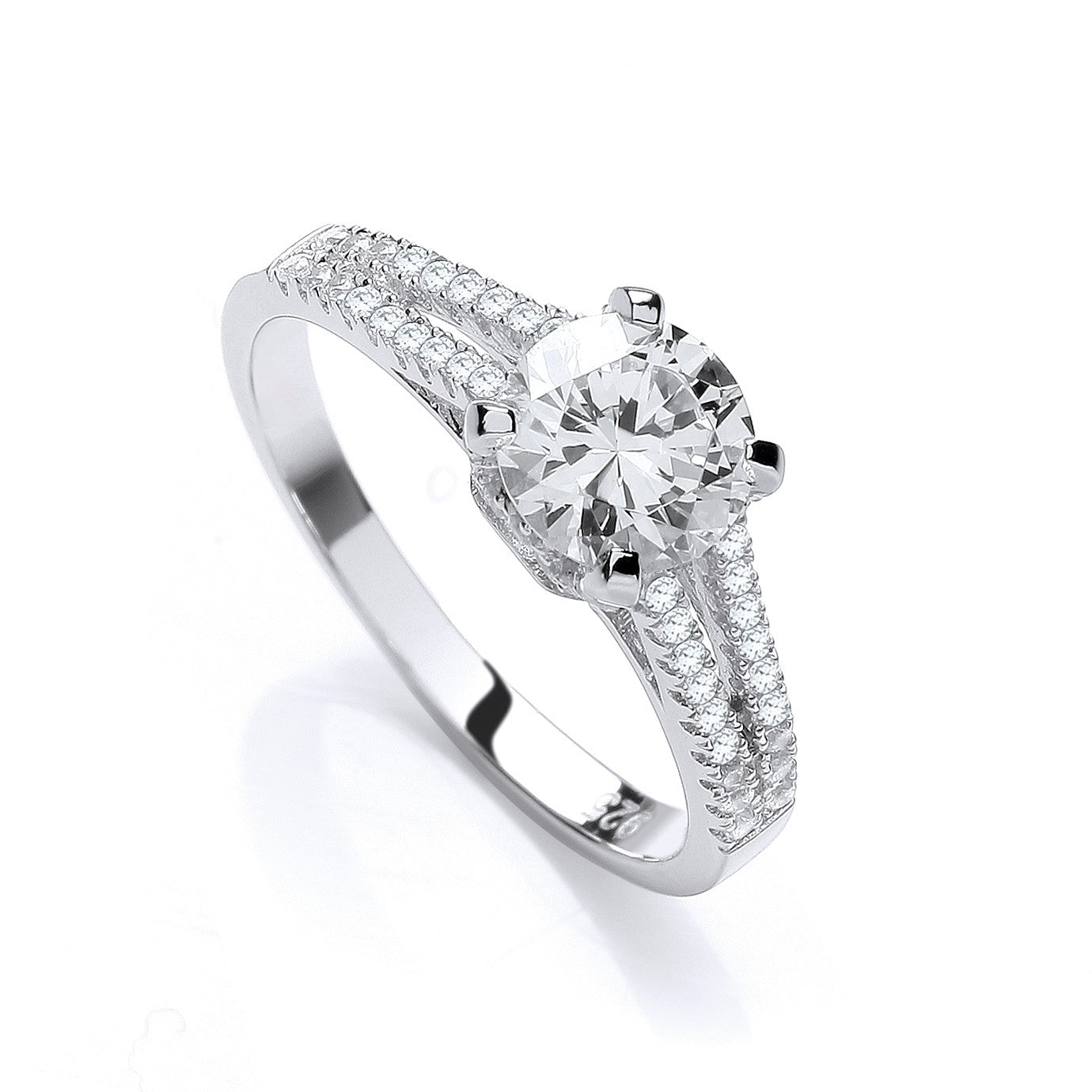 925 Sterling Silver Split Shank Eye Catching CZ Solitaire Ring - FJewellery