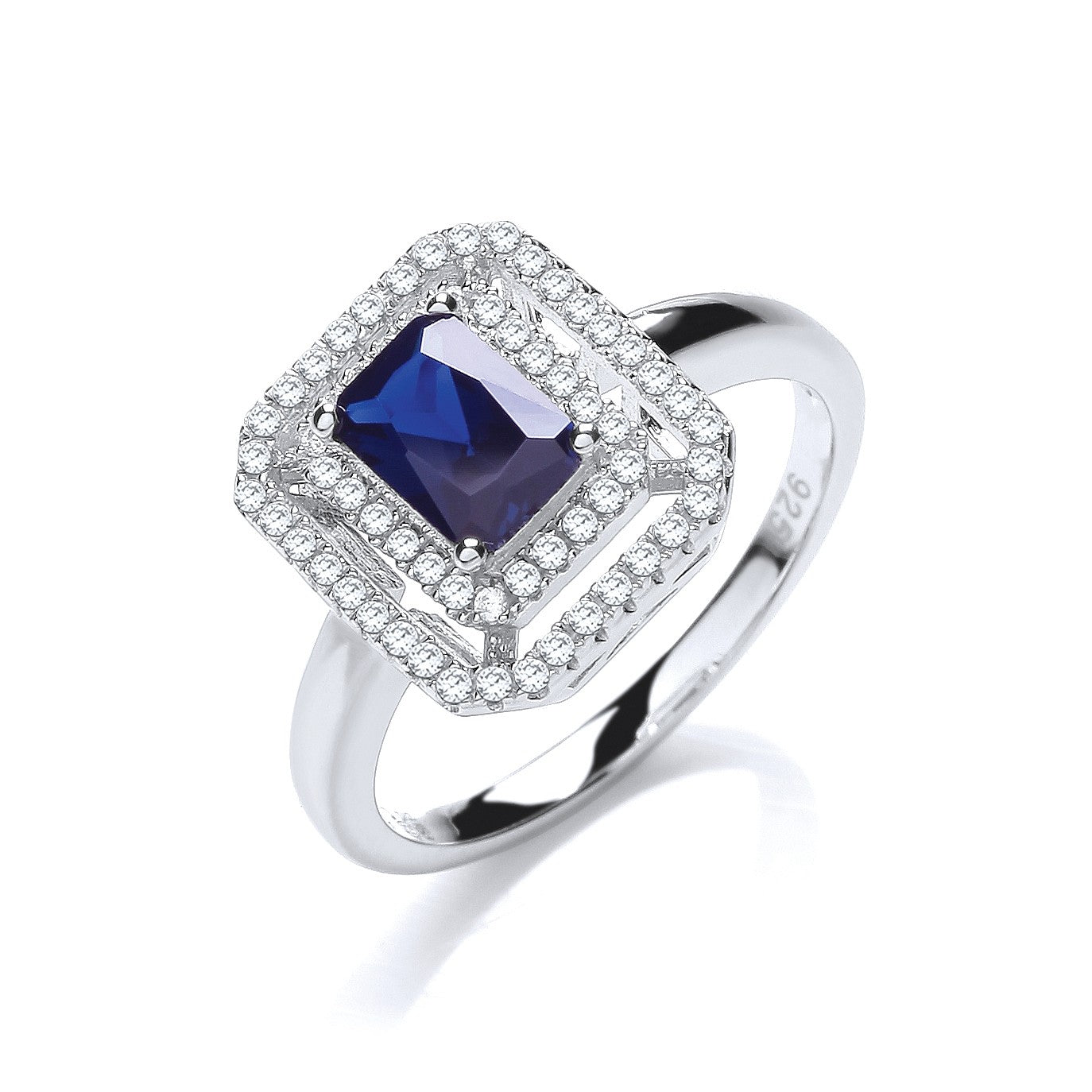 925 Sterling Silver Square Blue CZ Cluster Ring - FJewellery