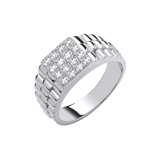 925 Sterling silver Square Top with Round CZ Gents Ring DSHSR0439 - FJewellery