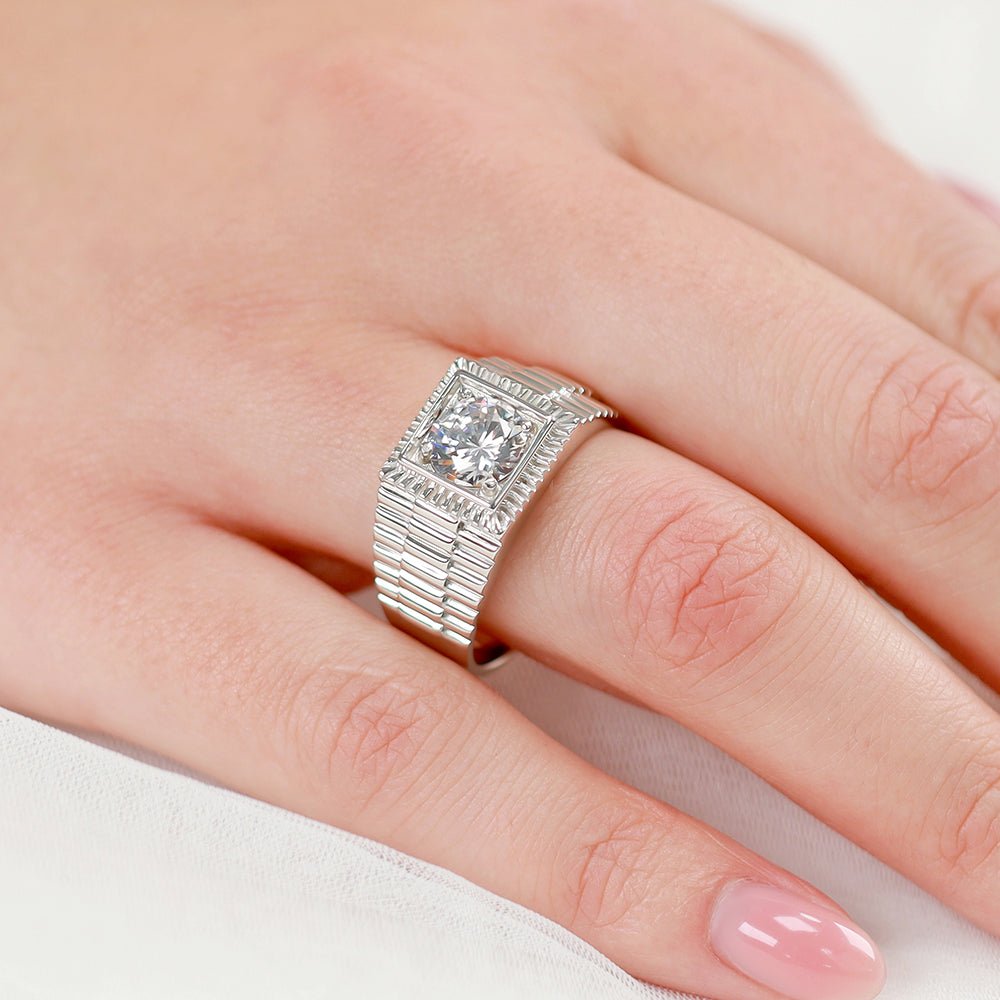 925 Sterling silver Square Top with Round CZ Gents Ring DSHSR0440- - FJewellery