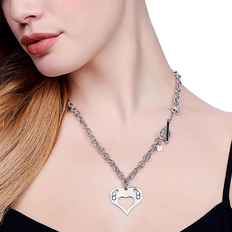 925 Sterling Silver Toggle Necklace Presented With Swarovski Crystals - 18" - FJewellery