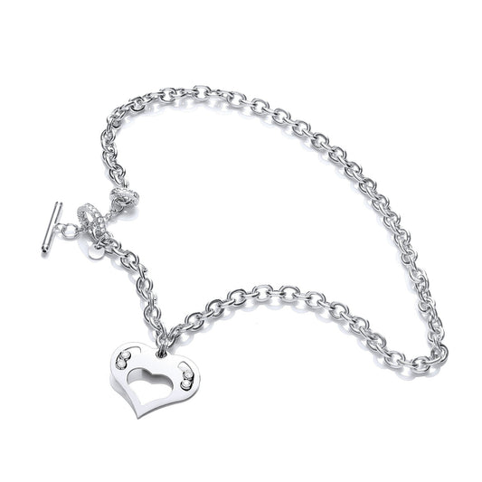 925 Sterling Silver Toggle Necklace Presented With Swarovski Crystals - 18" - FJewellery