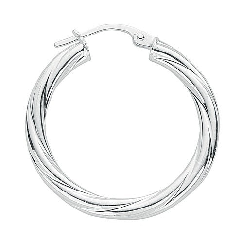 925 Sterling Silver Twisted Hoop Earrings 26.0 X 3.0mm - FJewellery