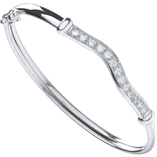 925 Sterling Silver Wavy Top Baby Cz Bangle - FJewellery