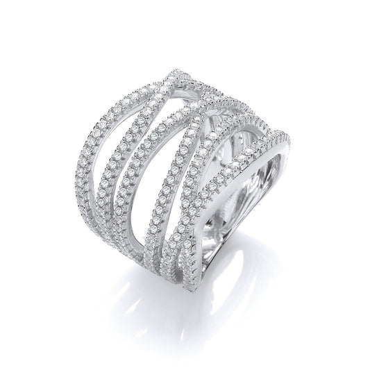 925 Sterling Silver Wide Crossover CZ Ring - FJewellery