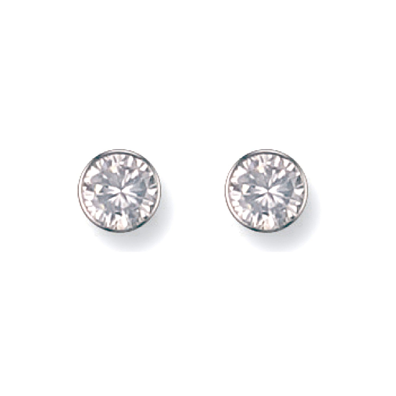 9ct Gold 6mm Rubover Set Cz Studs - FJewellery