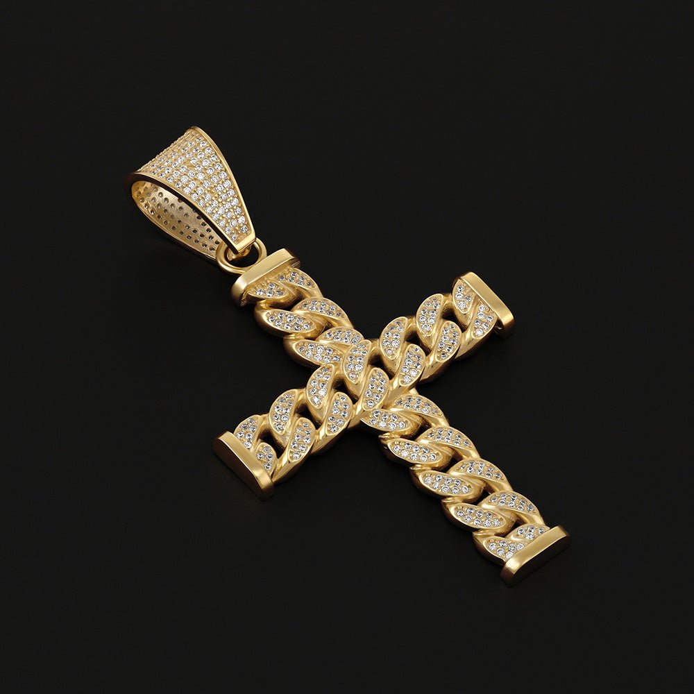 9ct Gold Curb Link Style CZ Cross - FJewellery