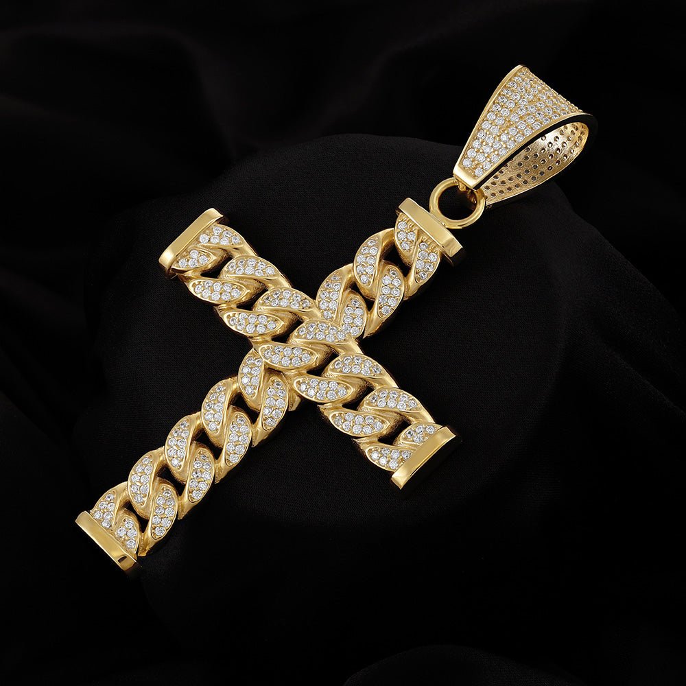 9ct Gold Curb Link Style CZ Cross - FJewellery