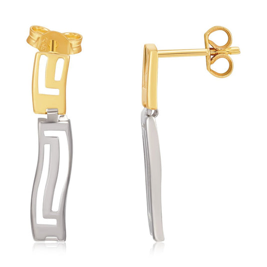 9ct Gold Greek Key Style Drops - FJewellery