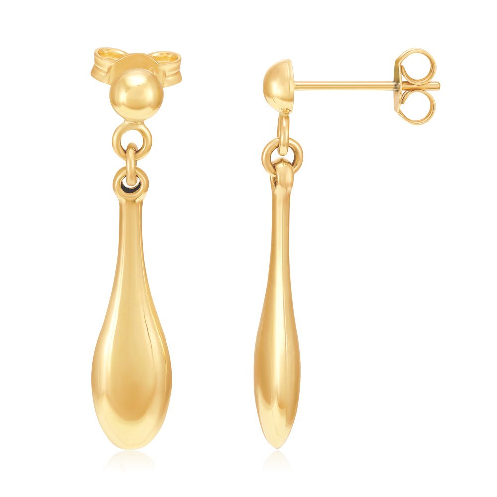 9ct Gold Hollow Drop Earrings - FJewellery