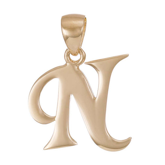 9ct Gold Initial Pendant Letter N - 22mm - FJewellery