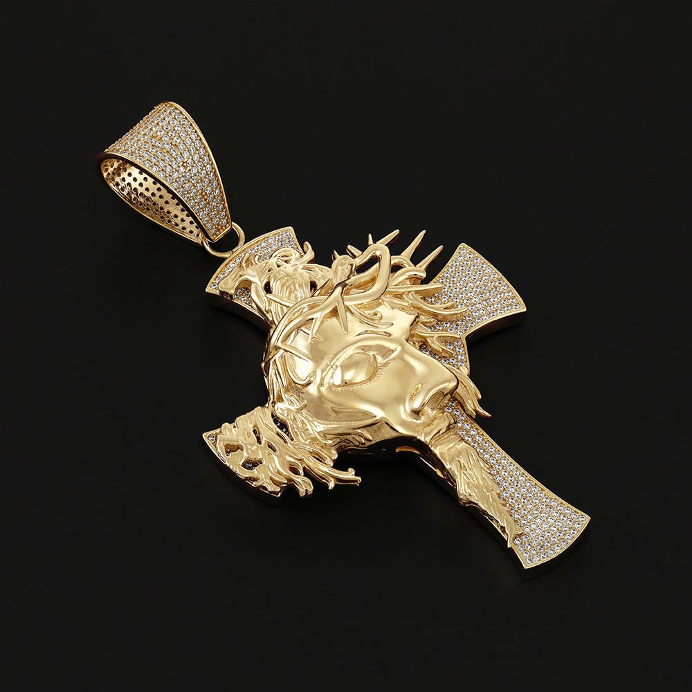 9ct Gold Jesus Head Cubic Zirconia Cross - FJewellery