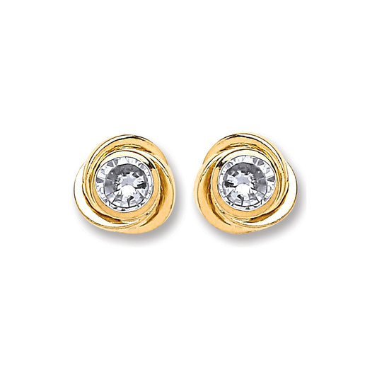 9ct Gold Medium Cz Knot Stud Earrings - FJewellery