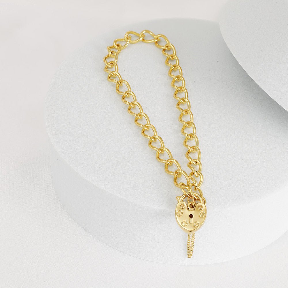 9ct Gold Open Curb & Padlock Charm Baby/Ladies 5.3mm Bracelet - FJewellery