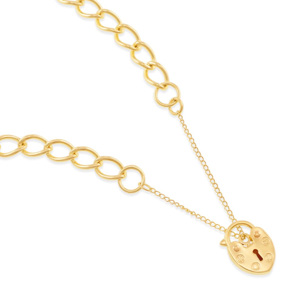 9ct Gold Open Curb & Padlock Charm Baby/Ladies 5.3mm Bracelet - FJewellery