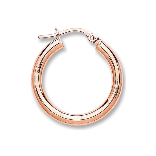 9ct Gold Round Tube Rose Hoop Earrings - FJewellery