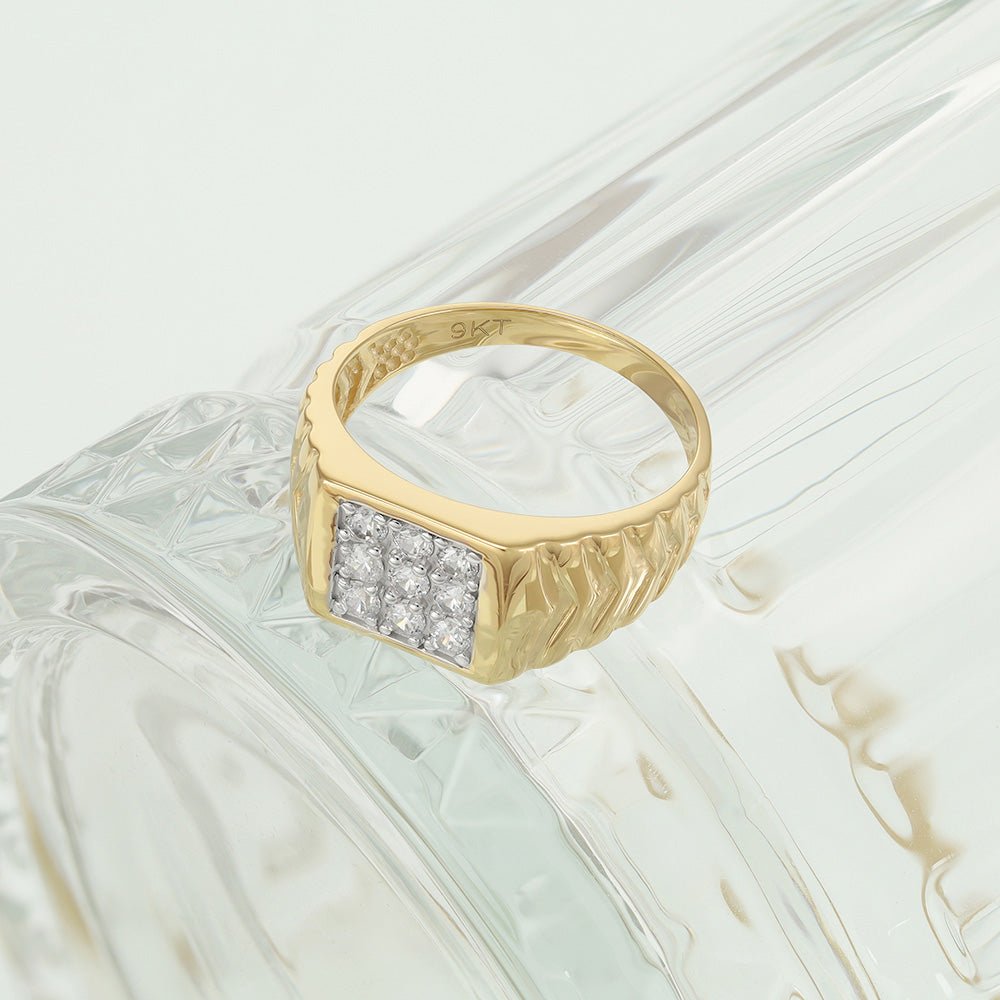 9ct Gold Square Shape Mens Cz Ring - FJewellery