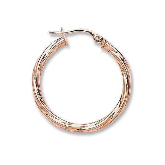 9ct Gold Twisted Design Rose Hoop Earrings - FJewellery