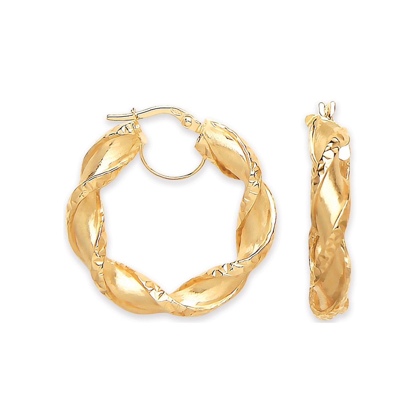 9ct Gold Twisted Hollow Hoop Earrings - FJewellery