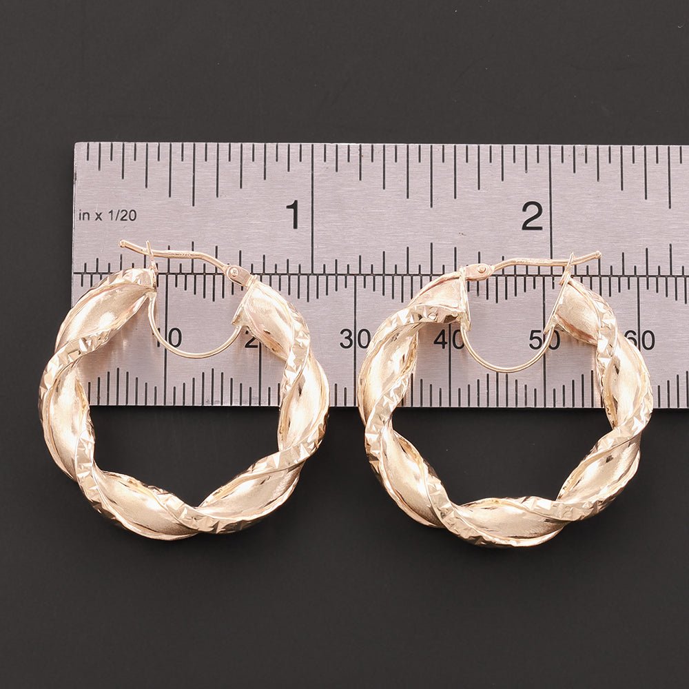 9ct Gold Twisted Hollow Hoop Earrings - FJewellery