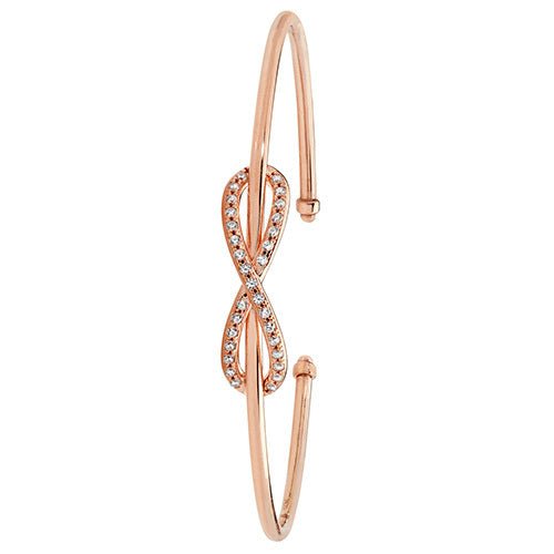 9ct Rose Gold Open Hinged Cz Bangle - FJewellery