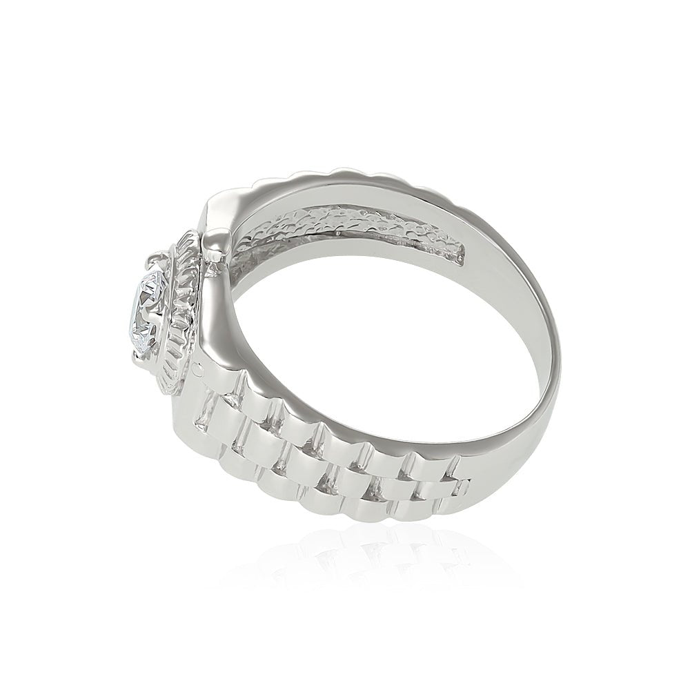 9ct solid white gold gents ring with cubic zirconia detail - FJewellery