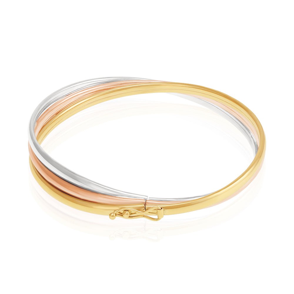 9ct Tri Colour Gold Russian Style Slide Bangle - FJewellery
