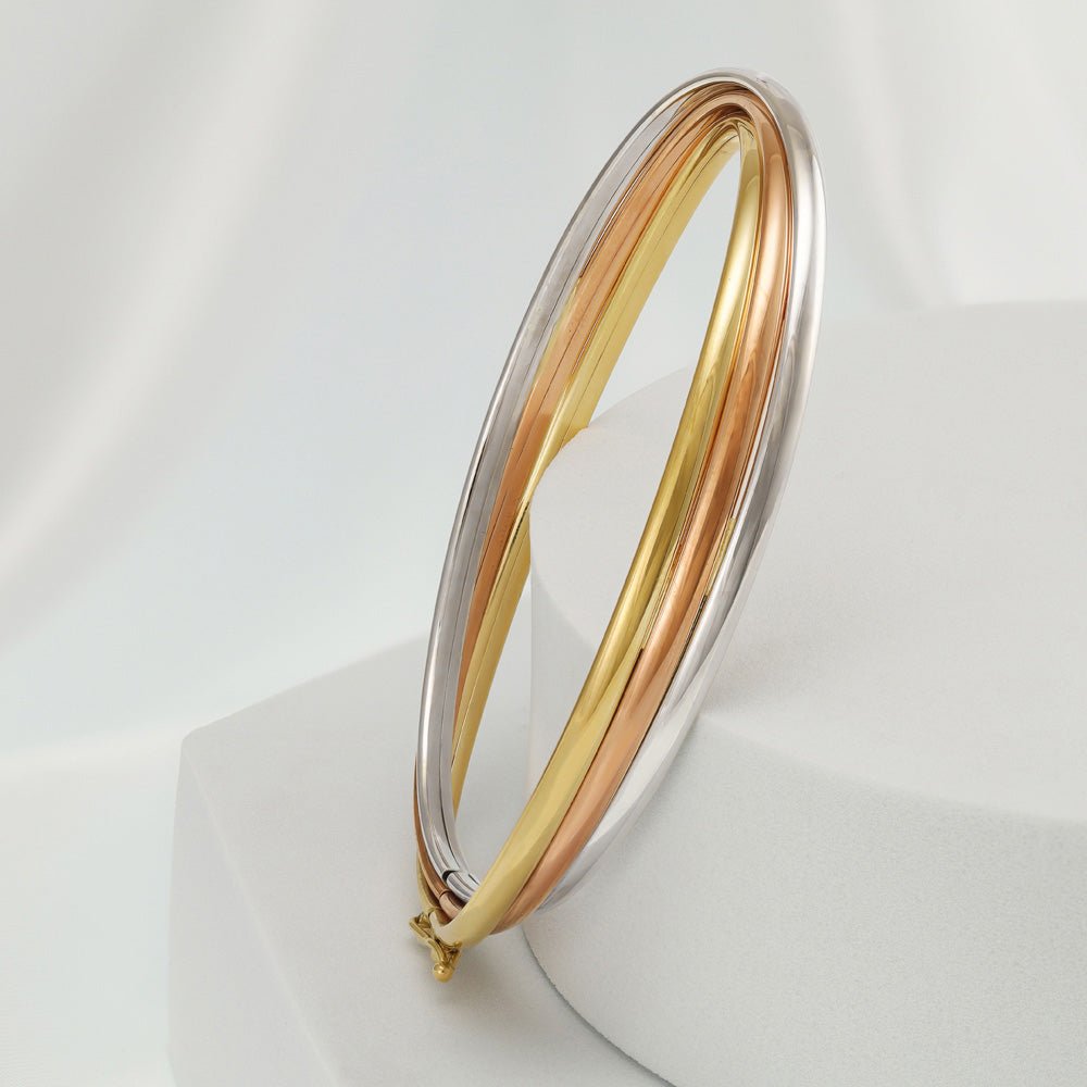 9ct Tri Colour Gold Russian Style Slide Bangle - FJewellery