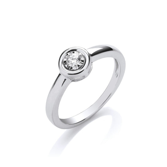 9ct W Gold .10ct Diamond RubOver Illusion Set Solitaire Ring - FJewellery
