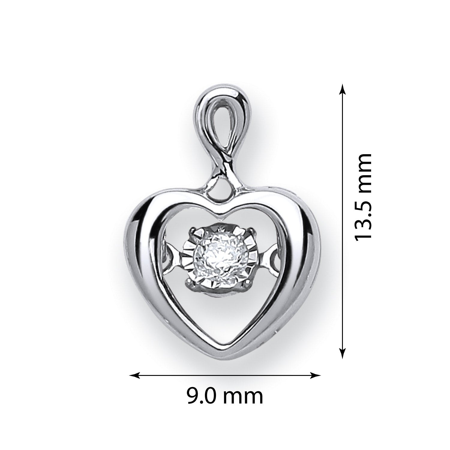 9ct White Gold 0.06ct Dancing Diamond Heart Pendant - FJewellery