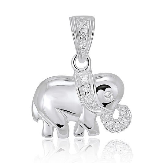 9ct White Gold 0.07ct Diamond Elephant Pendant - FJewellery
