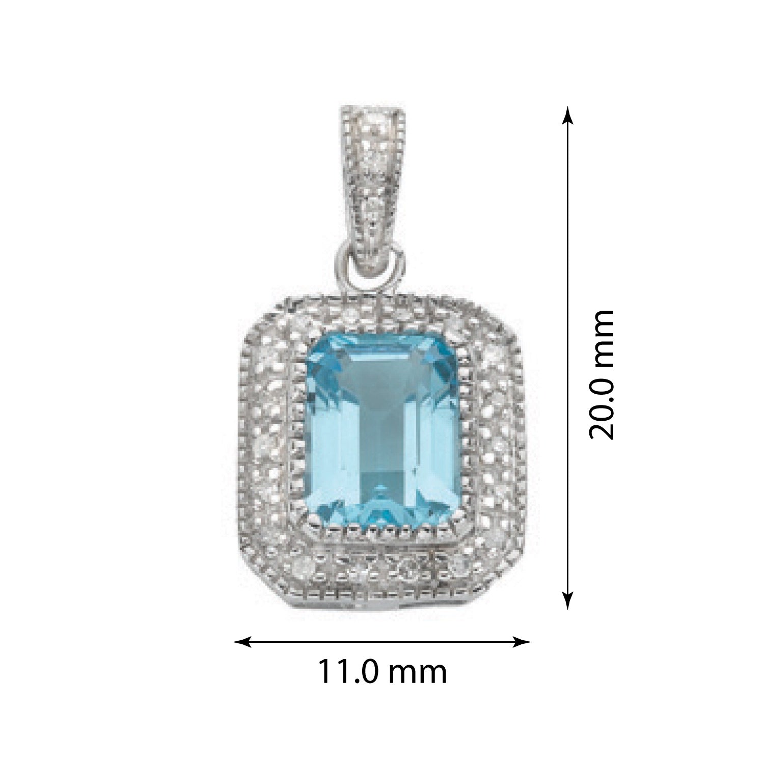 9ct White Gold 0.10ct Diamond & 1.95ct Blue Topaz Pendant - FJewellery