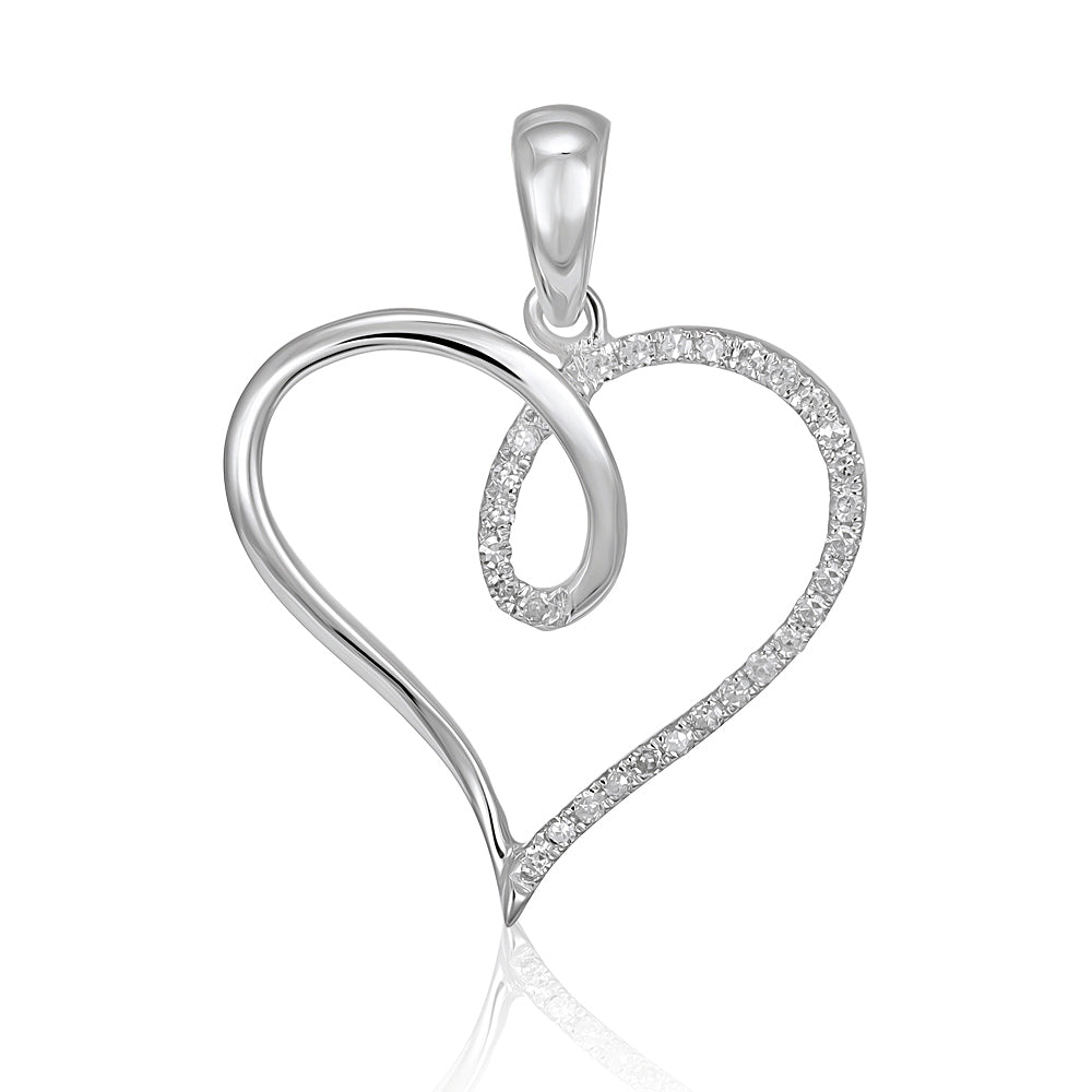 9ct White Gold 0.10ct Diamond Fancy Heart Pendant - FJewellery