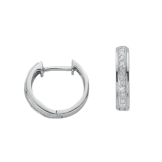 9ct White Gold 0.10ct Diamond Hoop Earrings - FJewellery
