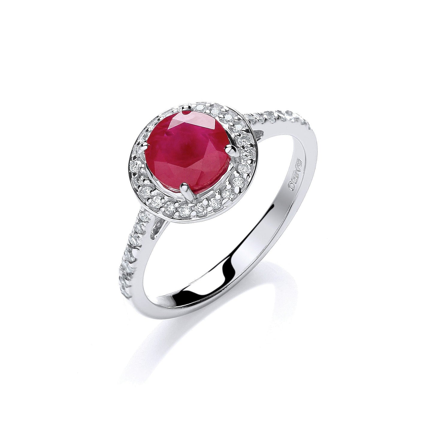 9ct White Gold 0.20ct Diamond, 0.70ct 5mm Ruby Ring - FJewellery