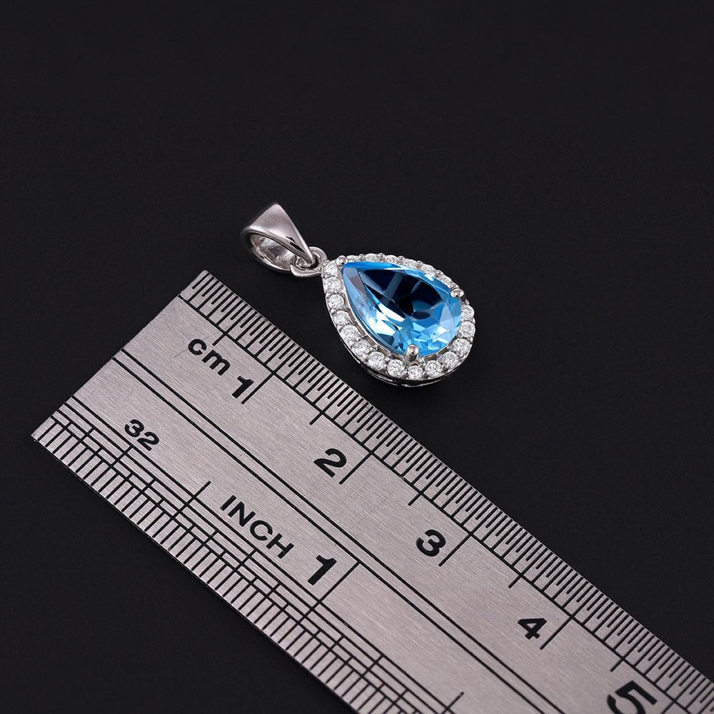 9ct White Gold 0.20ct Diamond, 2.5ct Blue Topaz Pear Shape Pendant - FJewellery