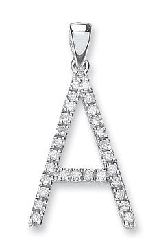9ct White Gold 0.20ct Diamond A Initial Pendant - FJewellery
