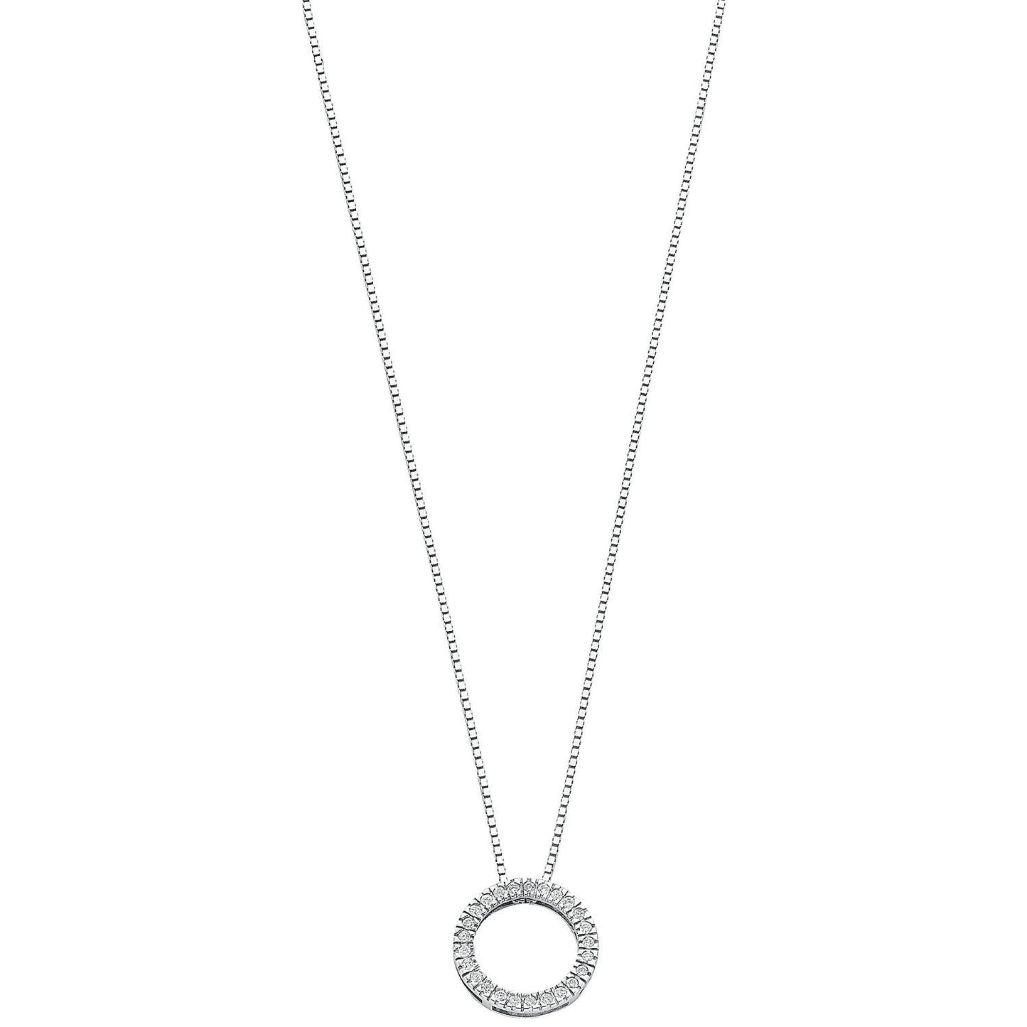 9ct White Gold 0.25ct Diamond Circle Pendant with 18in/45cm Chain - FJewellery