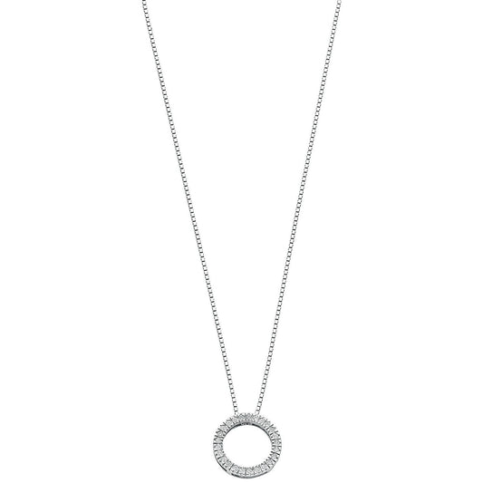 9ct White Gold 0.25ct Diamond Circle Pendant with 18in/45cm Chain - FJewellery