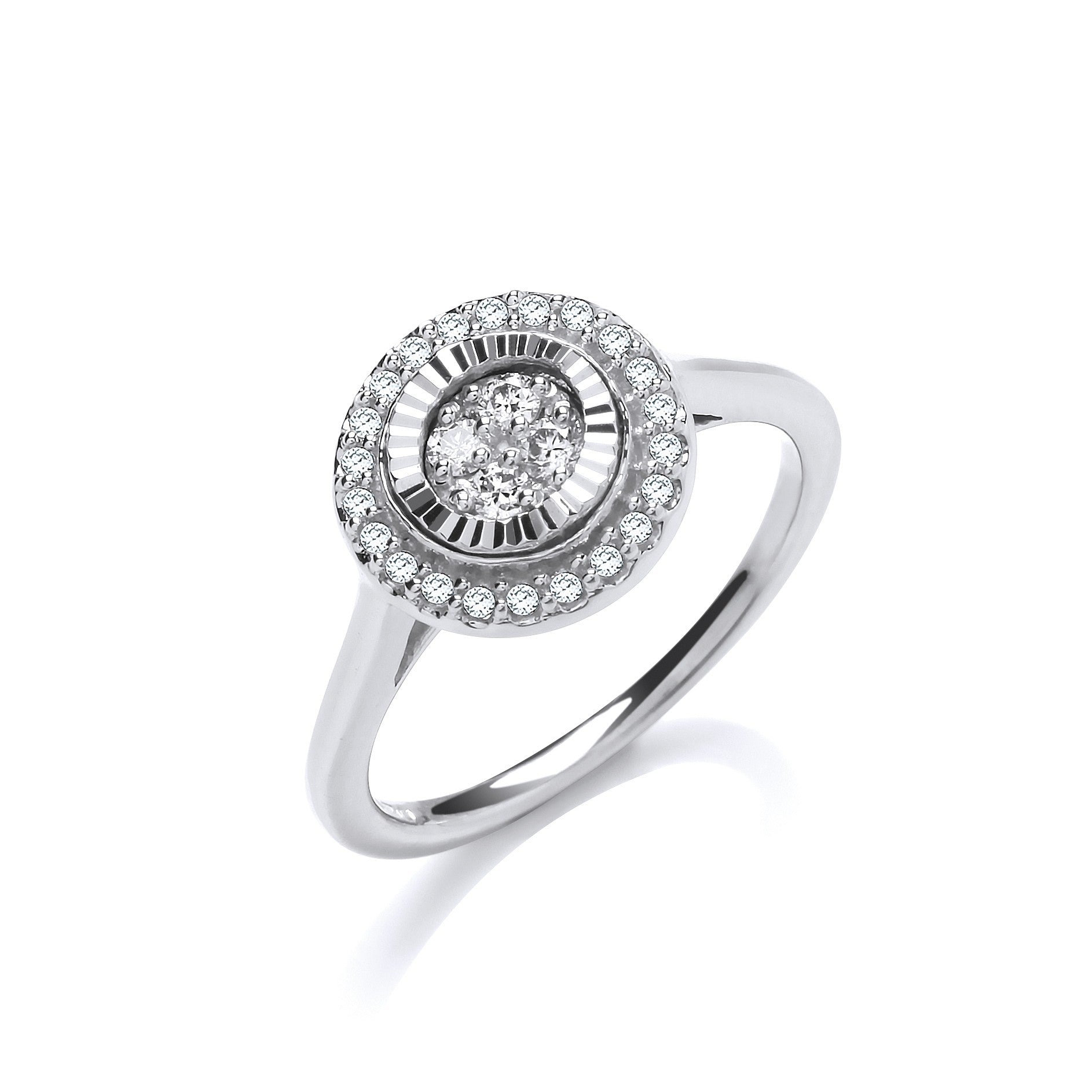 9ct White Gold 0.25ct Diamond Cluster Ring with D/C Bezel - FJewellery